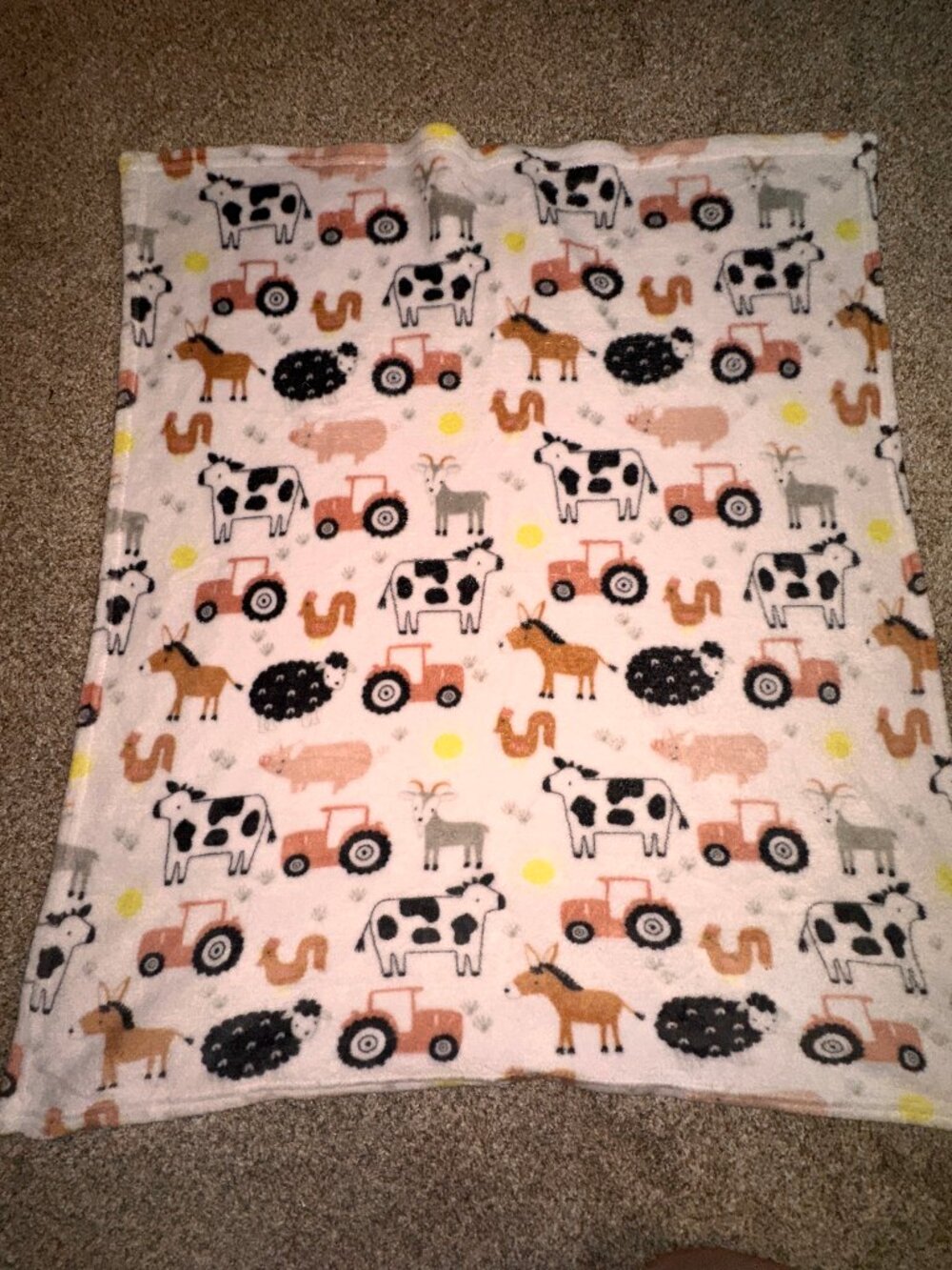 Parents Choice Farm Animals Plush Baby Blanket Cow Tractor White Parent's